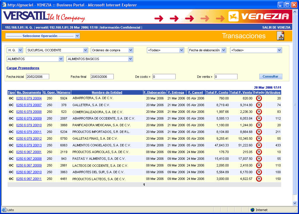 Consulta de Transacciones